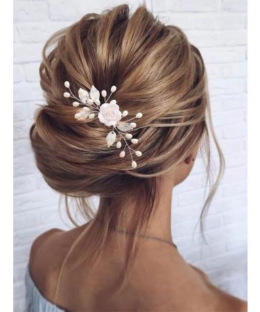 Gorais Flower Bride Wedding Hair Comb Pearl Bridal Hair Pieces Leaf Hair Accessories for Women and Girls (A-Silver)