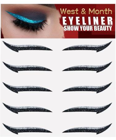 Glitter Eyeliner Stickers | Instant Self Adhesive Eyeliner Stencil 5 Pairs | Glitter Effect Adhesive Eyeliner Stickers Wobblo Silver (Pairs) - Buy Online on GoSupps.com