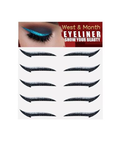 Glitter Eyeliner Stickers for Eyes Instant Self-Adhesive Eyeliner Stencil Sparkle 5 Pairs | Easy to Apply Eyeliner Tool Sticker Eyeliner Winged Eyeliner Stencil for Party Eye Makeup Tool Hersil silver (five pairs)