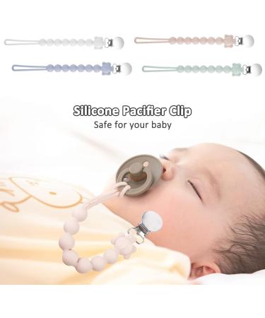 BPA-Free Baby Dummy Clip Set | 4PCS Silicone Pacifier Clips for All Pacifiers | Teething Toys for Newborn | Baby Shower Gift | Pink+Green+Grey+White - Buy Online on GoSupps.com