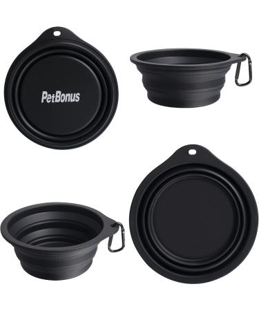 Petbonus Foldable Dog Bowls - 2 Pack Silicone Travel Water & Food Bowls for Dogs - Leak-Proof Portable with Carabiners - 1000ml Black - Buy Online on GoSupps.com