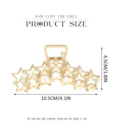 Brinie Stars Gold Metal Hair Claw Clips - Pack of 2 | Large Non-slip Jumbo Hair Clips for Women and Girls - Hollow Hair Catch Barrettes - Buy Online on GoSupps.com