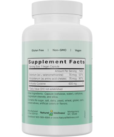 Natural Wellness NAC Plus NAC Supplement with Selenium & Molybdenum for Liver Detox Antioxidant Support & Glutathione Boost Promotes Immunity Recovery & Respiratory Health 600mg 60 Capsules - Buy Online on GoSupps.com