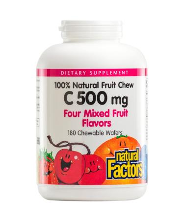 Natural Factors 100% Natural Fruit Chew Vitamin C Four Mixed Fruit Flavors 500 mg 180 Chewable Wafers