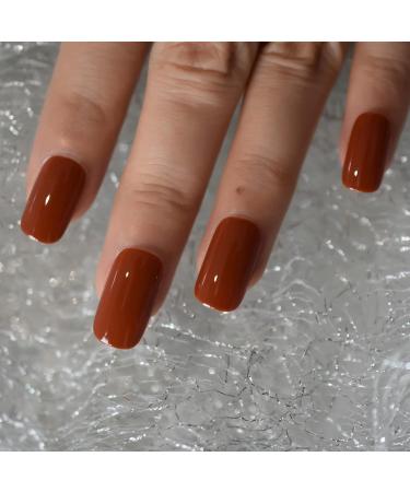 Pumpkin Orange Pure Color Press On Nails - Medium Square Glossy Acrylic Full Cover Art - 24 PCs Kit for Women & Girls - Buy Online on GoSupps.com