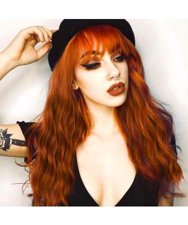 YEESHEDO Ginger Long Hair Wigs | Natural Curly Wavy Synthetic Wig with Fringe | 28 Copper Red Orange Wig for Parties and Cosplay - Buy Online on GoSupps.com