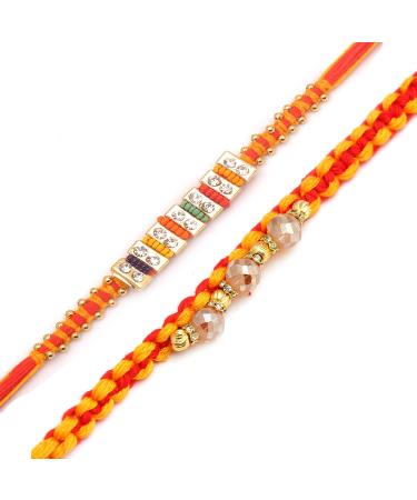 Ghasitaram Gifts Rakhi for Brother Rakhis Online - Set of 2 Glittering Thread and Multicolour Stone Premium Rakhis