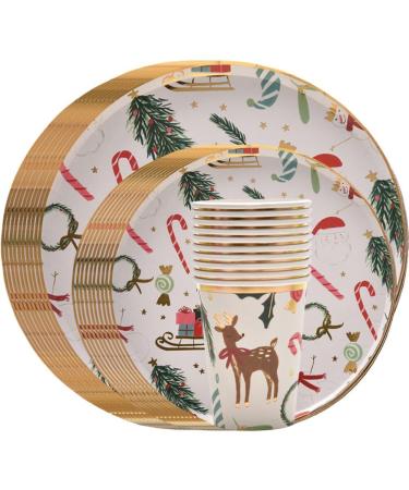 Christmas Party Tableware Set 10 Set Christmas Paper Plates and Cups Set Santa Claus Tableware Christmas Theme Party Decor