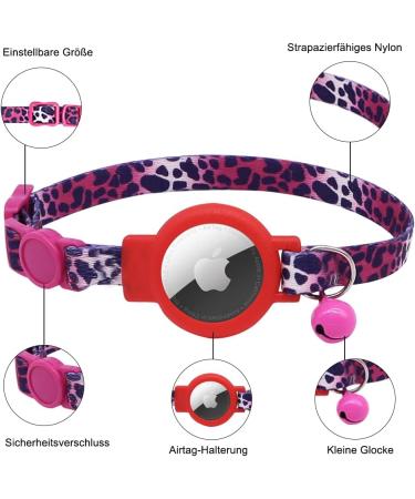 Mouyou Airtag Cat Neck Band | Adjustable Red Leopard Collar with Bell & Safety Clasp | Soft Nylon & Silicone Holder | Fits 22-34cm - Buy Online on GoSupps.com