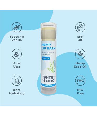 Organic Vanilla Hemp Lip Balm SPF 30 | Beeswax & Coconut Oil | 2-Pack | Hemp and Hand - Buy Online on GoSupps.com