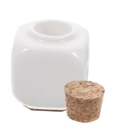 Mikinona Manicure Dishes Refillable Empty Bottle Ceramics Bottle Pill Container Bottle Cosmetic Bottle with Lid Manicue Cups Powder Bottle Jar Nail Cup Nail Art Ceramic Cup Bamboo White