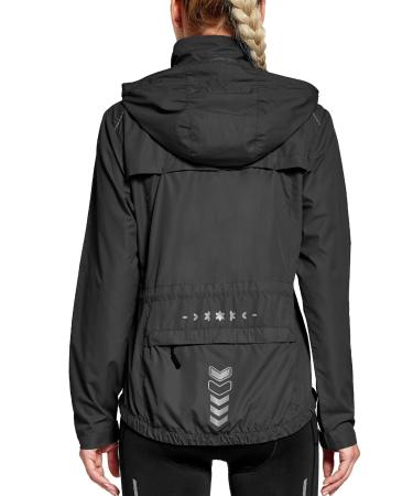 Fitst4 Sports Women Bicycle Jacket Running Jackets Lightweight Waterproof Wind Breaker Hiking Jacket Reflective Trekking Rain Jacket With Hood Black M
