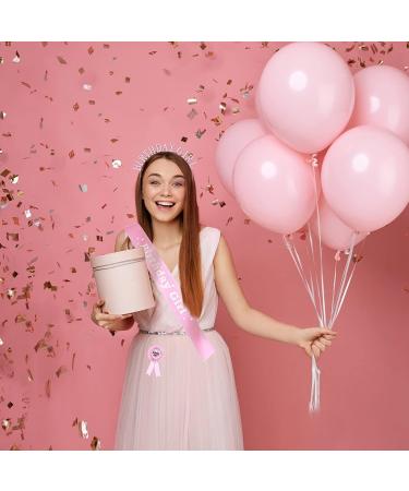 Princess Birthday Girl Decorations Set - Crown, Sash, Badge, Headband & Ribbon in Pink - Buy Online on GoSupps.com