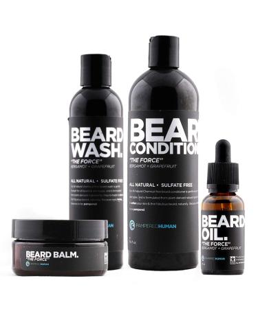 Beard Balm Oil Shampoo and Conditioner 4 Piece Beard Kit for Men - The Force (Bergamot Grapefruit) The Force (Bergamot + Fresh Grapefruit)