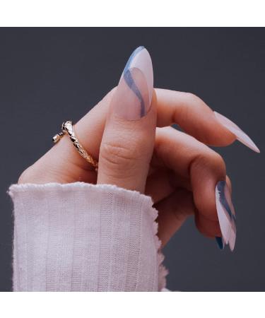 Sethexy Swirl Artificial French Nails | 24 Shiny Blue Acrylic Stick-On Nails for Women & Girls - Buy Online on GoSupps.com