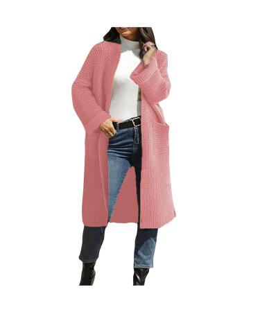 Yihaojia Women Open Front Knit Cardigan Sweater 2023 Fall Long Batwing Sleeve Chunky Knit Cardigan Sweater Outwear Hot Pink#11 3X-Large