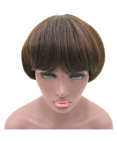 Short Afro Girls Cosplay Mushroom Wig with Bangs - Brown Bob Wig for Black Women - Buy Online on GoSupps.com