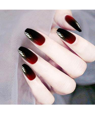Funyrich Coffin Press on Nails Black Long Full Cover Fake Nails Glossy Ombre Artificial False Nail for Women and Girls (24Pcs) 1 Gradient Nail