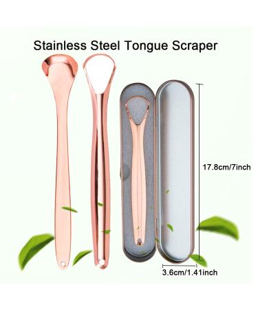 Bonmall Stainless Steel Tongue Scraper (2-Pack) with Carry Case | Tongue Scraping Brush for Fresh Breath | Oral Hygiene Care | Rose Golden - Buy Online on GoSupps.com
