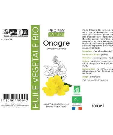 Organic Evening Primrose Oil - 100% Natural - 100 ml PROPOS'NATURE - Buy Online on GoSupps.com