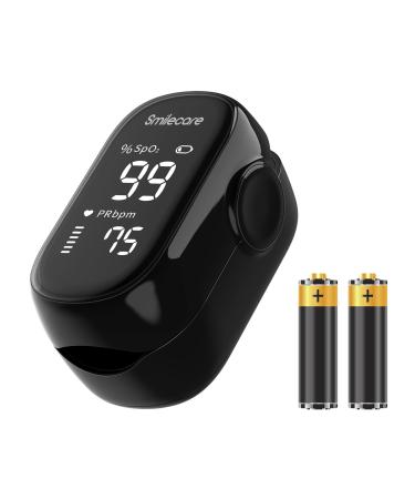 Pulse Oximeter Fingertip SmileCare Blood Oxygen Saturation Monitor with Batteries and Lanyard Accurate Fast Spo2 Reading Full Screen Display