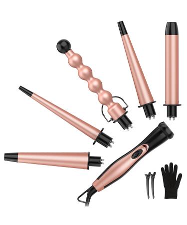 5 in 1 Curling Wand Set, BESTOPE PRO Interchangeable Wand Curling Iron, 0.35-1.25 Inch Hair Wand Curler for Different Size Curls and Waves, Instant Heat Up Hair Curler for Women and Girls Rose Gold 8 Piece Set