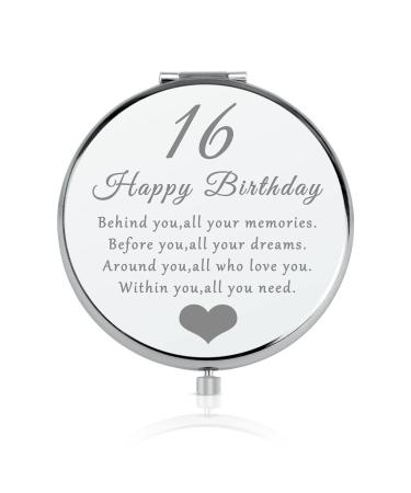 16th Birthday Gift Idea for 16 Year Old Girls  Happy 16th Birthday Gift for Daughter Granddaughter Niece Sister Friends  Double Sided Travel Compact Makeup Mirror Sixteen Birthday Present for Girls
