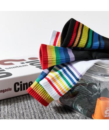 Buy Akamas 6 Pair Women's Colored Striped Rainbow Pattern Socks LGBTQ Proud Cotton Crew & Ankle Sports Socks Funny Casual Footwear - Buy Online on GoSupps.com