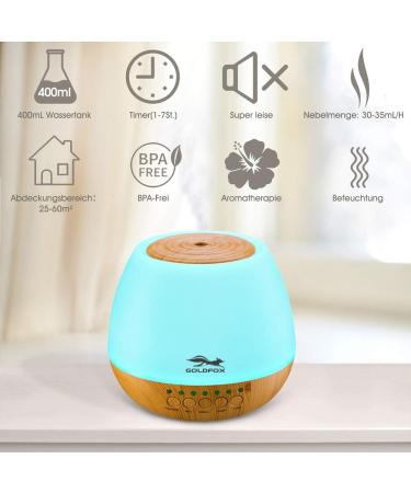 Aroma Diffuser 400ml | Goldfox Ultrasound Humidifier & Fragrance Lamp | 7-Color LED Night Light for Office Yoga Spa & More - Buy Online on GoSupps.com