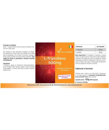 L-Tryptophan 500mg - 180 Capsules - Vegan - 6 Month Pack | Vitamintrend  - Buy Online on GoSupps.com