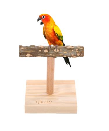 QBLEEV Bird Tabletop Training Stand Perch,Portable Parrot Tee Play Stands, Natural Wood Bird Cage Toys Gym Playground for Small Medium Parakeets Cocktails Conures Lovebirds Finch