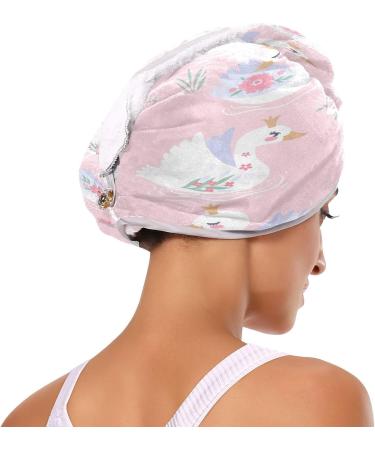 Buy Cute Swans Pink Dry Hair Cap Set - 2 Piece Quick Drying Towels & Button Headband | Super Absorbent & Comfortable - Buy Online on GoSupps.com