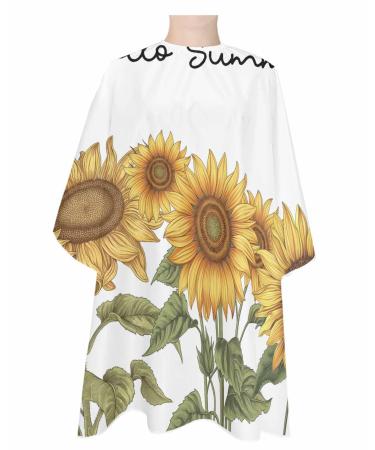 Retro Sunflower Barber Cape - Salon Hair Cutting Cape for Women Men Kids Adults Spring Summer Floral Plant Botanical Haircut Cape with Adjustable Elastic Neckline Hairdressing Stylist Cape Accessories 1 piece 55x63 Inch Turmeric White