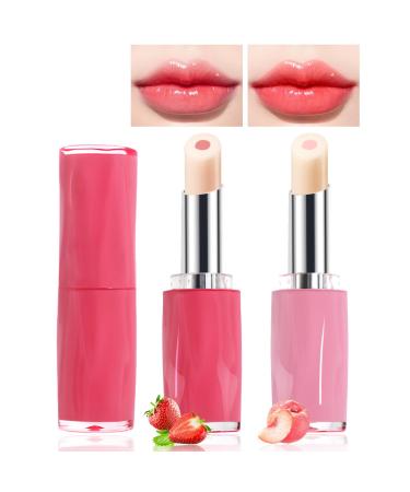2 Pcs Color Changing Lipstick Set Peach & Strawberry Avocado PH Mood Long Lasting Lip Balm Lip Gloss Tinted Moisturizer Magic Lip Care Lip Stain Makeup Gift Set for Women Peach + Strawberry