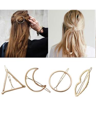 Xiton 4pcs Minimalist Geometry Hair clip Hohl Metal Hair Capping Pin Creative Triangle Moon Circle Lips Hairyard Hairdress (Golden)