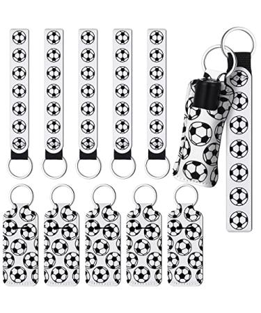 20 Pieces Soccer lipstick Holder Keychains Lanyard Sets Include Lipstick Holder Keychains Soccer Portable Lipstick Holder and Wristlet Keychain Lanyard for Team lipstick (White  Soccer)