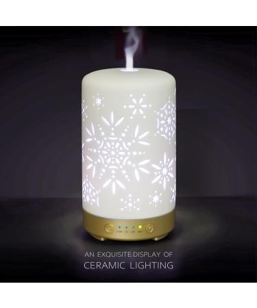 Earnest Living Eile Oil Diffuser - White Ceramic 100ml Aromatherapy Humidifier with Timer & Auto Shut-Off | Perfect for Home & Office | Christmas Snowflake Design - Buy Online on GoSupps.com