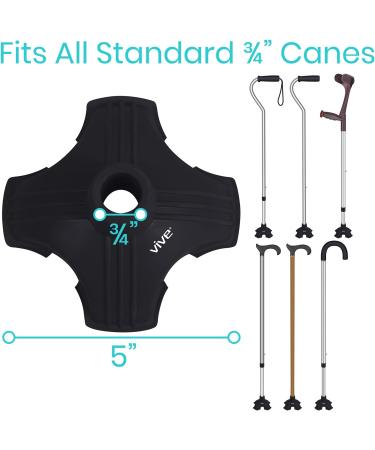 Vive Cane Tip - Quad Rubber Replacement Foot Pad for Walking Canes | Stable 4 Point Self Standing Tripod Stand | Universal 4 Leg Attachment for Walking Stick (Black) - Buy Online on GoSupps.com