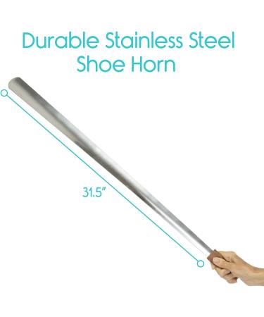 Vive Extra Long Handled Shoe Horn (31.5 Inches) - Metal Shoehorn for Men and Women - Standing Reach Assist for Seniors - Silver - Buy Online on GoSupps.com