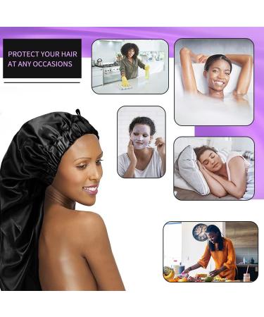 2PCS Satin Hair Braid Bonnet for Black Women | Single Layer Sleep Cap with Button | Black + Teal - Buy Online on GoSupps.com