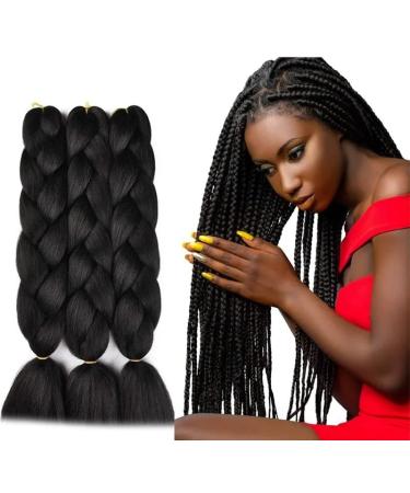 Just Another One 24in Hair Extensions for Jumbo Braiding Colorful Pre Stretched Braiding Hair Heat Resistant Yaki Synthetic African Box Braids Crochet Twist hair for Womens Girls & Unisex Black A1 Black 24 - Buy Online on GoSupps.com