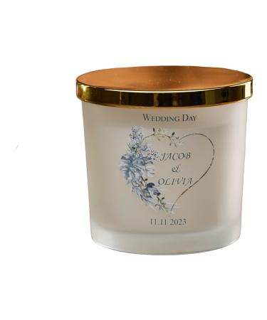 Personalised Large Double Wick Wedding Candle Gift with Tropical Heart (Lemongrass & Coconut)
