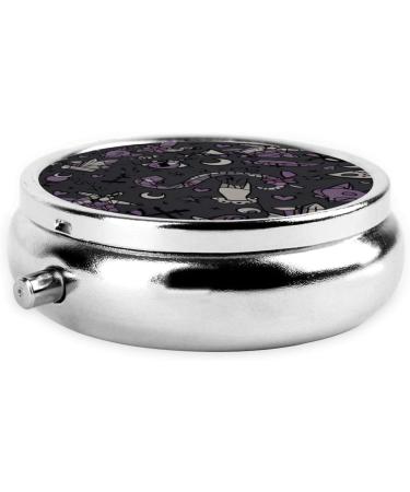 Purple Black Goth Spooky Portable Metal Pill Box - Round Mini 3-Compartment with Hinged Design | Perfect for Small Pills & Travel - Buy Online on GoSupps.com