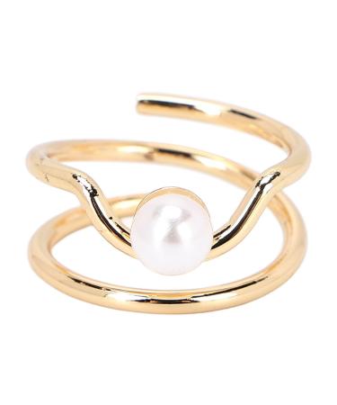 Pearl Fingernail Opening Ring Adjustable Size Finger Tip Ring Nail Art Charms Accessories for Parties Weddings Business Event Birthday(Gold)