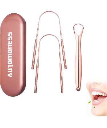 Tongue cleaner scraper made of 100% stainless steel for bad breath and for fresh breath with case for oral care 3 pack stainless steel metal tongue scraps gold