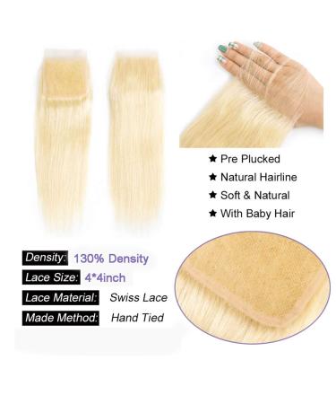 613 Blonde Brazilian Straight Human Hair Bundles with Closure - 18/22/22 + 14 Inch - Remy Hair Extensions - Can Be Dyed - Buy Online on GoSupps.com