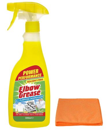 Elbow Grease All-purpose Degreaser Spray- 500 ml- Effective Cleaner Formula for Kitchen Fabric and Metallic Surfaces with Ultra Absorbent Microfibre Cleaning Cloth Elbow Grease Degreaser + Microfibre Cloth