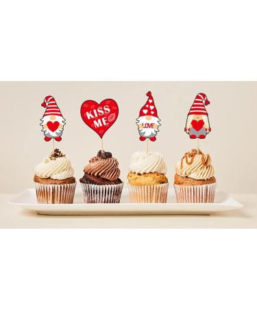 25 Pieces Wedding Red Cupcake Toppers Picks Red Heart Love KISS ME BE Mine Gnomes Happy Birthday Cake Topper Sweet Love Theme Party Cake Decor Supply Food Fruit Picks for Party Dessert Decoration Vn - Buy Online on GoSupps.com