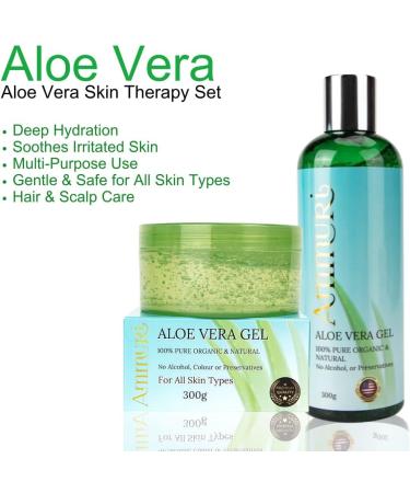 Ammuri Organic Aloe Vera Gel 2 Pack and 300ml Jar - 100% Pure Aloe Vera for Skin and Hair Care - Non-Sticky & Fast Absorbing - Multi-Purpose Hydration - Buy Online on GoSupps.com