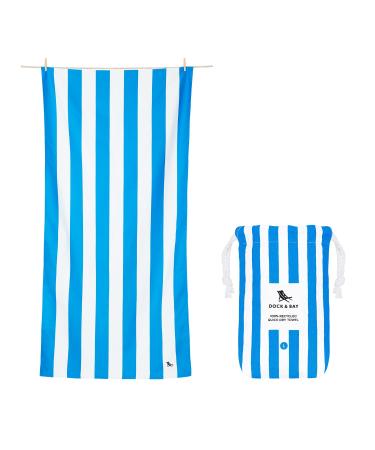 Dock & Bay Beach Towel - Quick Dry, Sand Free - Compact, Lightweight - 100% Recycled - Includes Bag - Cabana - Bondi Blue - Large (160x90cm, 63x35) Cabana - Bondi Blue Large (160x90cm, 63x35")